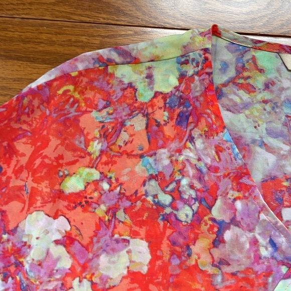 Decree Sheer Floral Cover Up Pink Purple Watercolor Flower Open Front Small - Picture 4 of 9